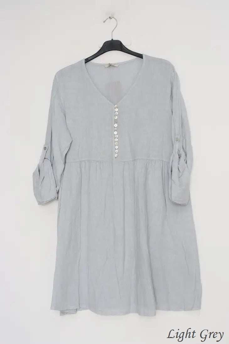 100% Linen Bitty Button Dress - 1139