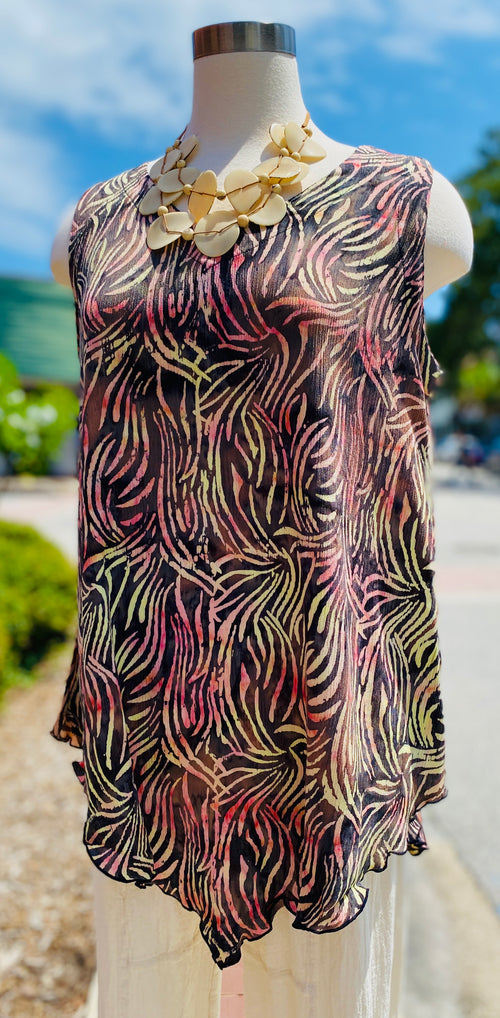Lost River Crinkle Tank - Brown Stripe