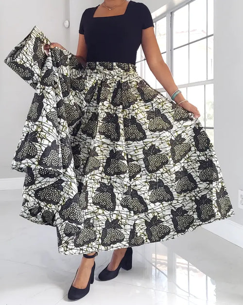 1003 Wax Print Long Skirt