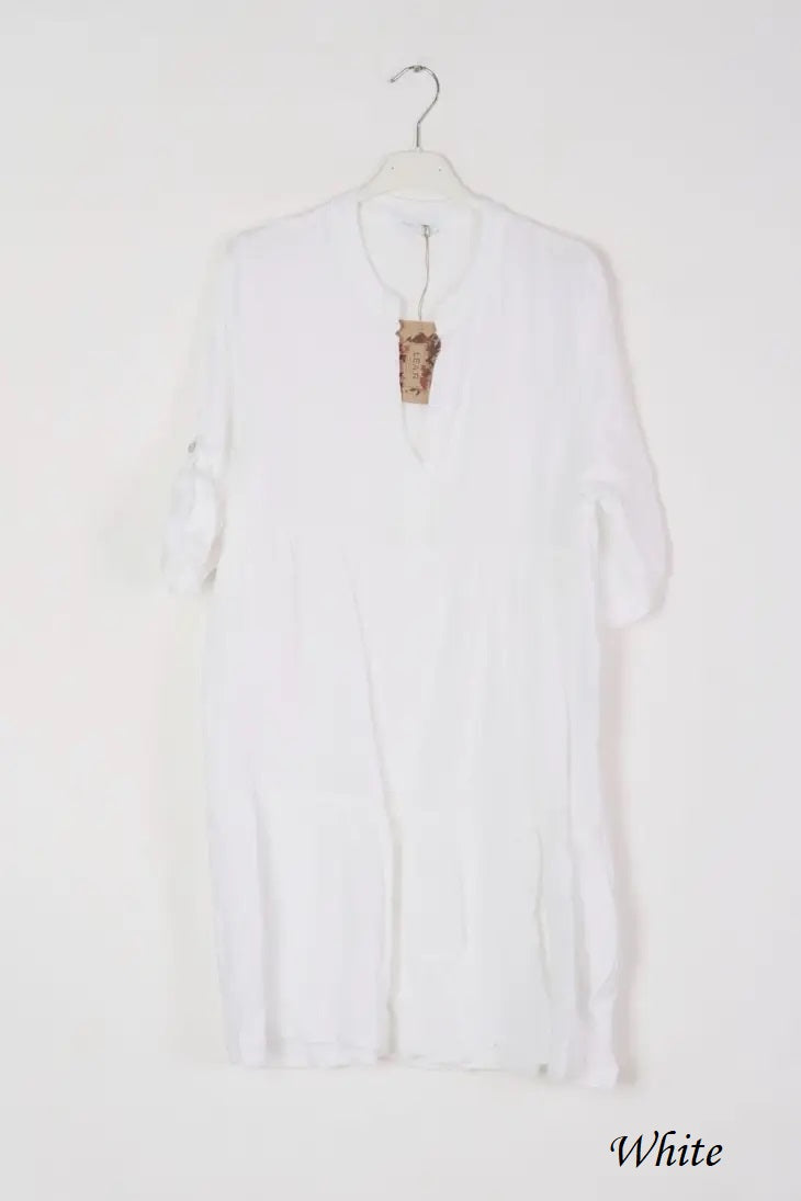 3/4 Sleeve Tiered Linen Dress 71114