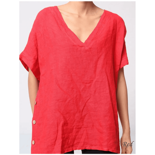 100% Linen 8400 Button Side Top