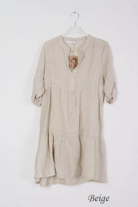 3/4 Sleeve Tiered Linen Dress 71114