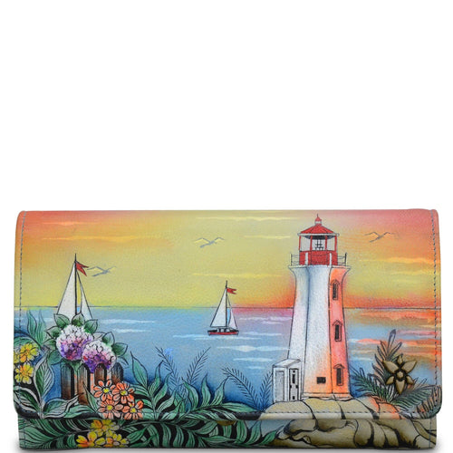 Handpainted Leather Accordion Flap Wallet - 1112