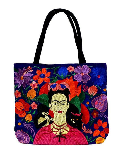 Large Frida Kahlo Inspired Embroidery Tote Bag