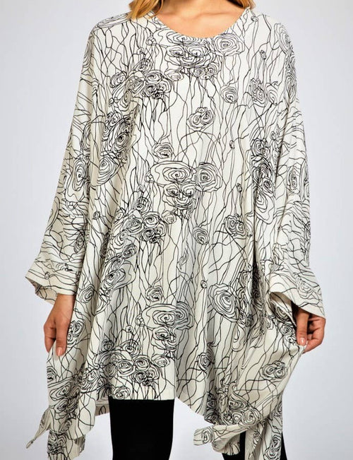 Dairi Abstract White Print 3/4 Sleeve Tunic Top Style #2526 ABS