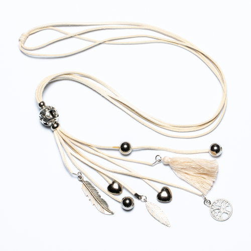 Suede Necklace With Tassel & Charms