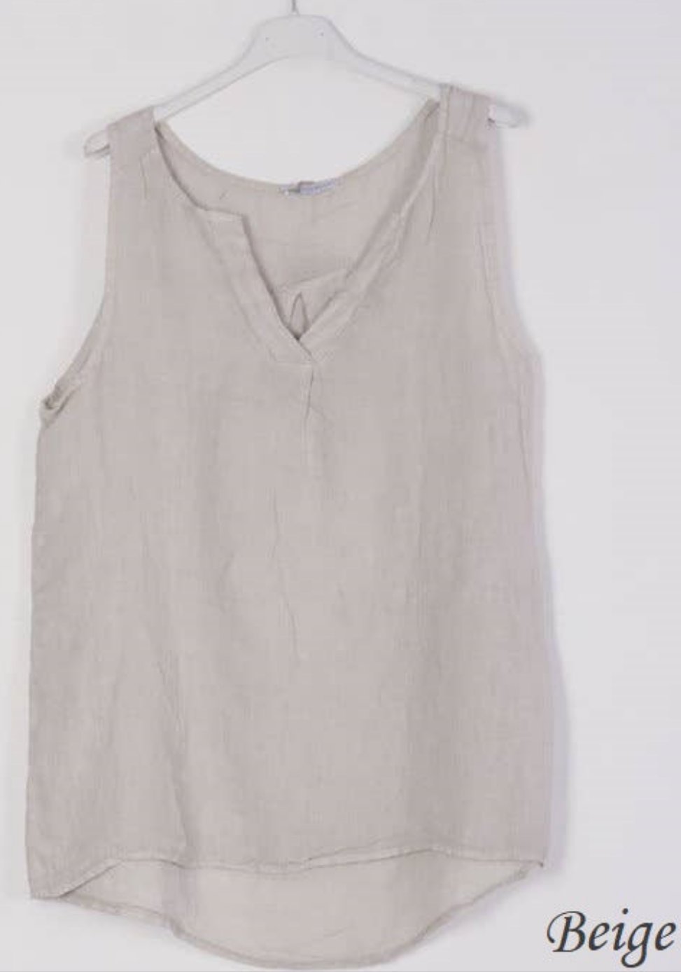 100% Linen Tank with Notched V-Neck Detail 38009