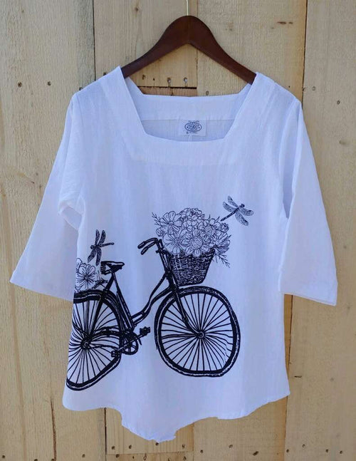 Bike and Flowers 100% Cotton Gauze Top