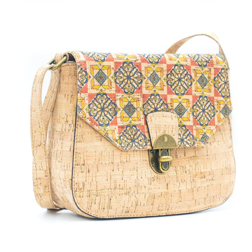 Floral Tiled Cork Flip Lock Bag 276-B
