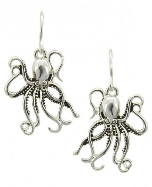 FR2523 Antique Silver Nautical Octopus Metal Dangle Earrings