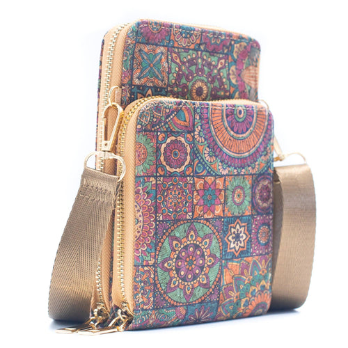 Double zipper Natural Cork Crossbody Wallet BAGD-414